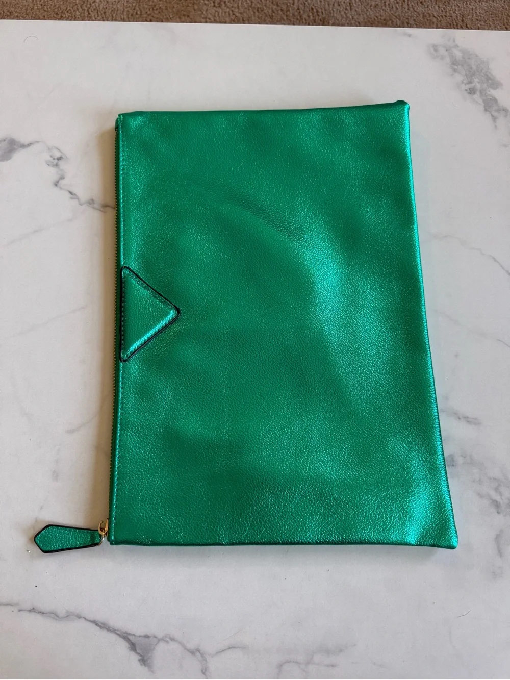 Green Metallic Zip Pouch Clutch